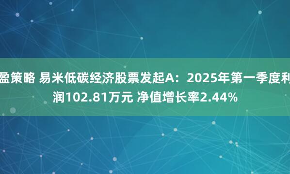 盈策略 易米低碳经济股票发起A：2025年第一季度利润102.81万元 净值增长率2.44%