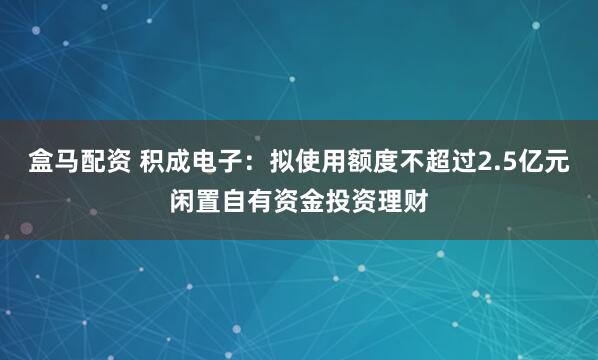 盒马配资 积成电子：拟使用额度不超过2.5亿元闲置自有资金投资理财